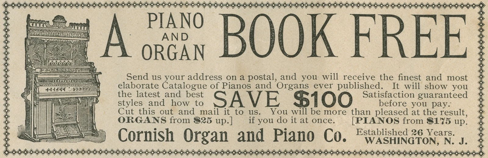 Vintage clipping, Cornish organ piano