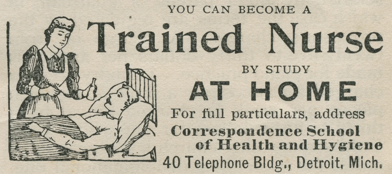 Vintage clipping, Trained nurse at home